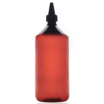 1000 ml PET gintarinis butelis su dozatoriumi - bendras vaizdas
