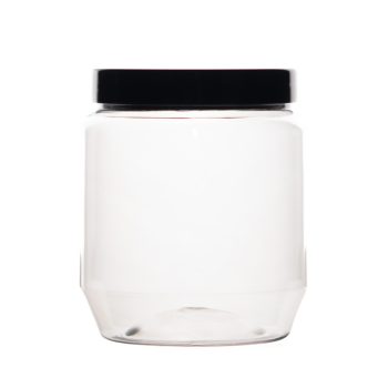 370 ml plastikinis indelis su juodu dangteliu ir EPE tarpine