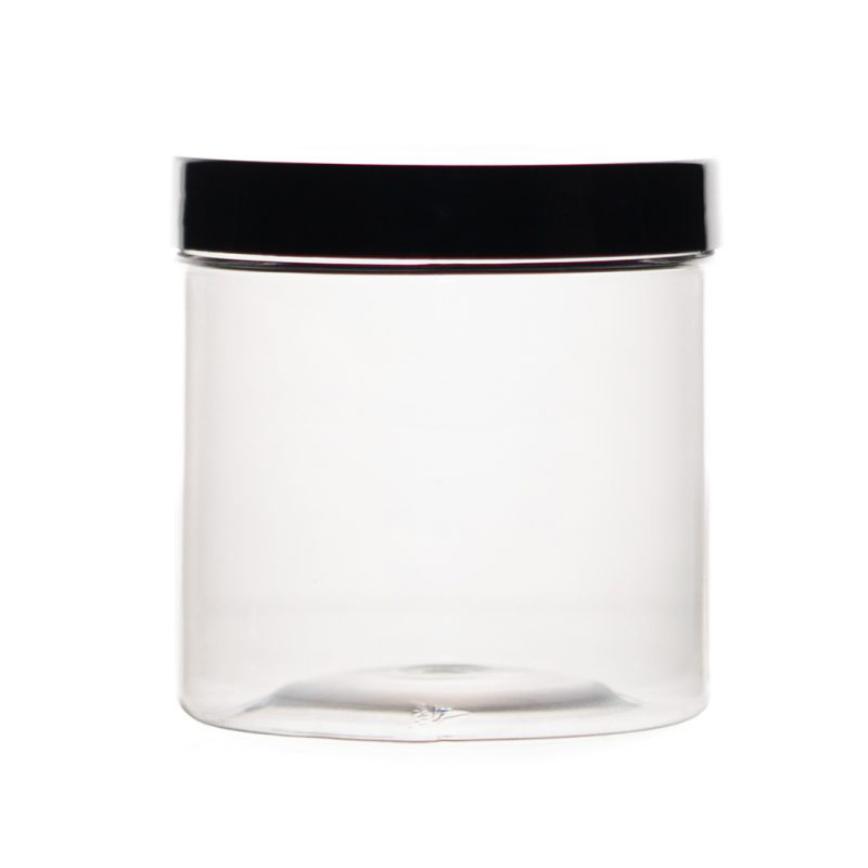 250 ml plastikinis cilindrinis indelis su juodu dangteliu ir EPE tarpine